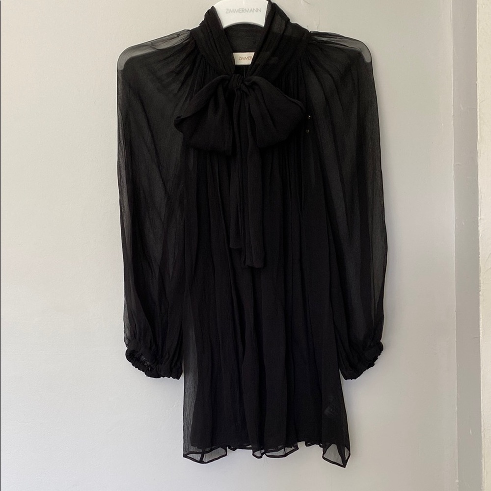 Zimmermann Black Pleated Blouse with Pussybow